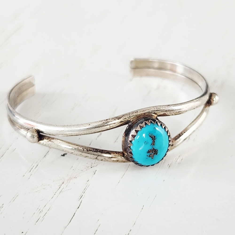 Vintage Kingman Turquoise Sterling Silver Child Size Cuff